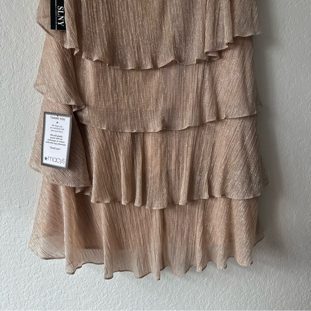 NWT SLNY Tiered Shimmer Shift Dress, Gold, Plus Size, 18 - Picture 9 of 11